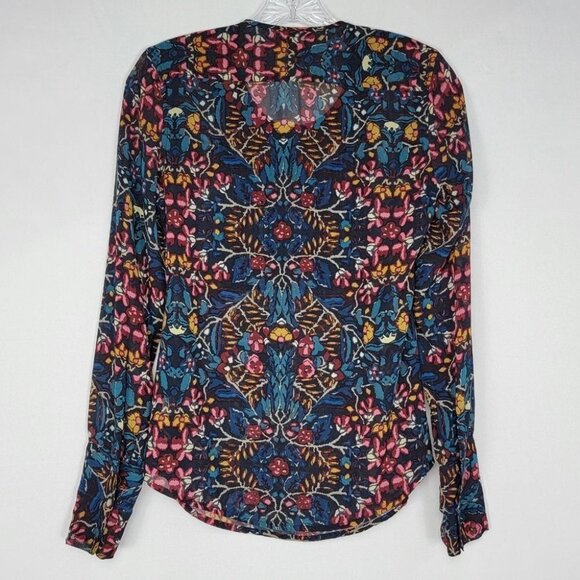 Converse All Star Womens Floral Blouse XS Sheer Chiffon Boho Hippie Oversized - Picture 2 of 13